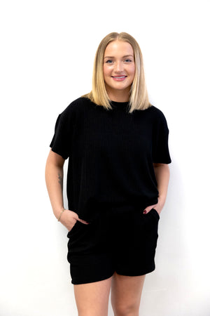 Raise Ribbed SS Tee & Short Set Black