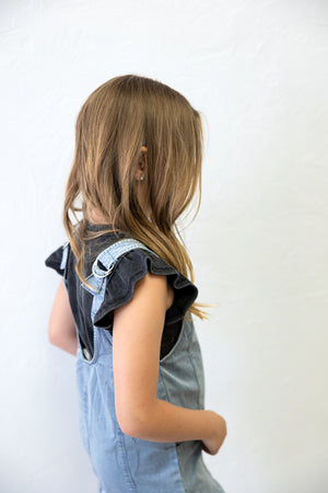 Girls Pocket Scoop Back Sleeveless Romper Dusty Blue