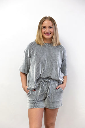 Raised Ribbed SS Tee & Short Set Black/White