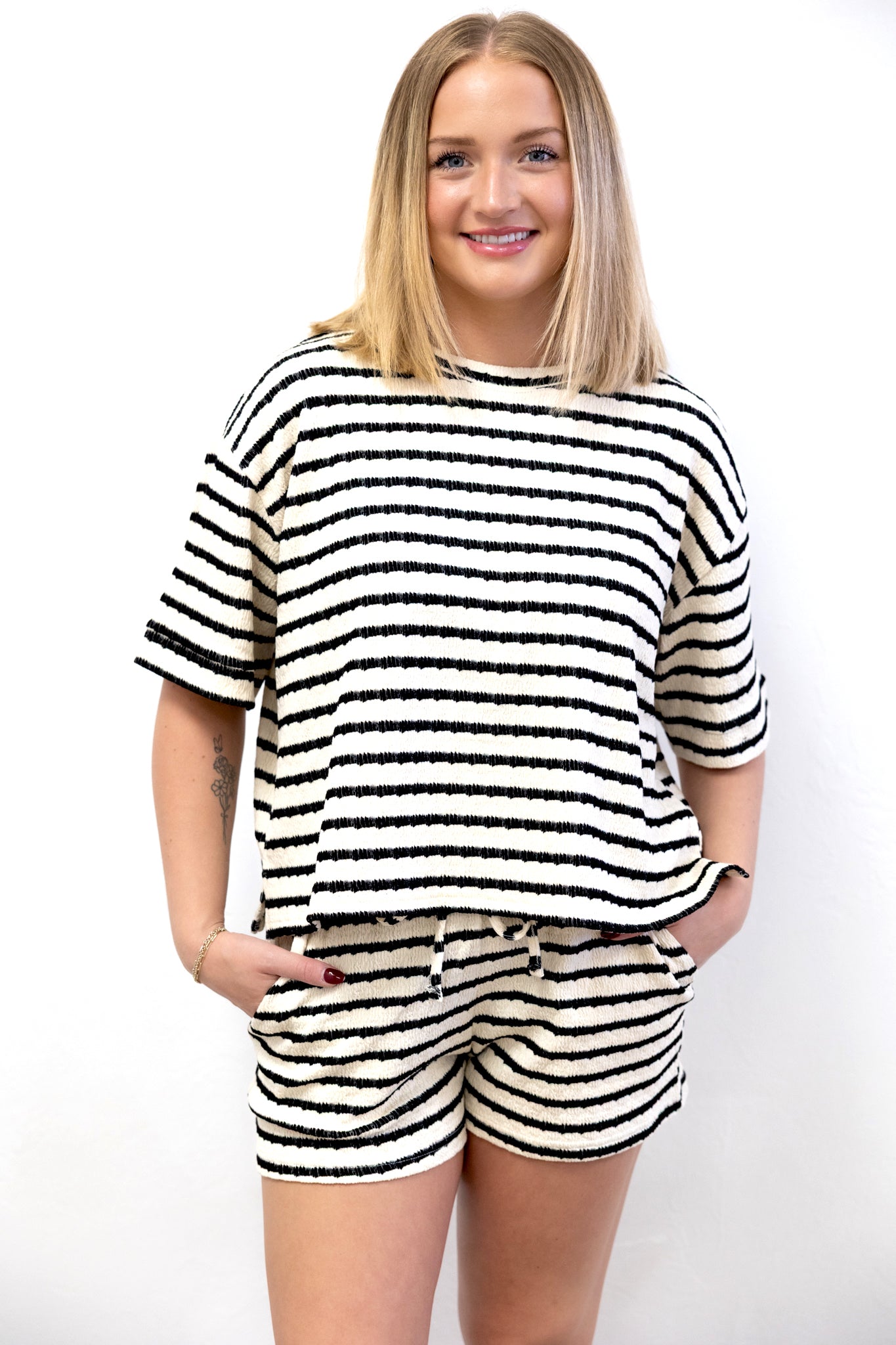 Striped SS Tee & Short Set Black/White