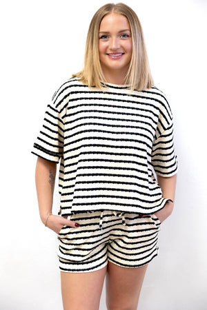 Striped SS Tee & Short Set Black/White