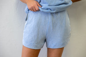 Blue Short Set With Lace & Pockets