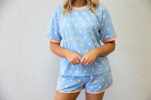 Classic Polka Dot Relaxed Lounge Set Blue/Orange