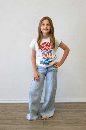 Americana Cowgirl Boots Tee Blue