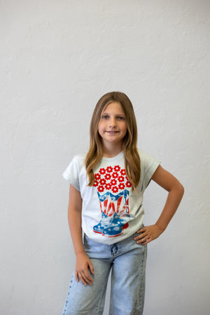 Americana Cowgirl Boots Tee Blue