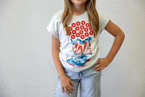 Americana Cowgirl Boots Tee Blue