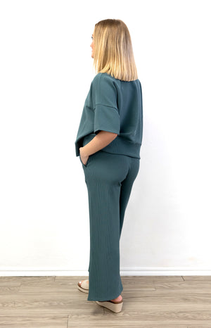 Ribbed Round Neck Tee & Pant Set Ash Jade