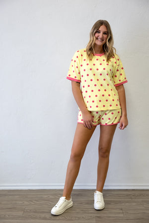 Classic Polka Dot Relaxed Lounge Set Yellow/Pink