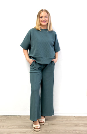 Ribbed Round Neck Tee & Pant Set Ash Jade