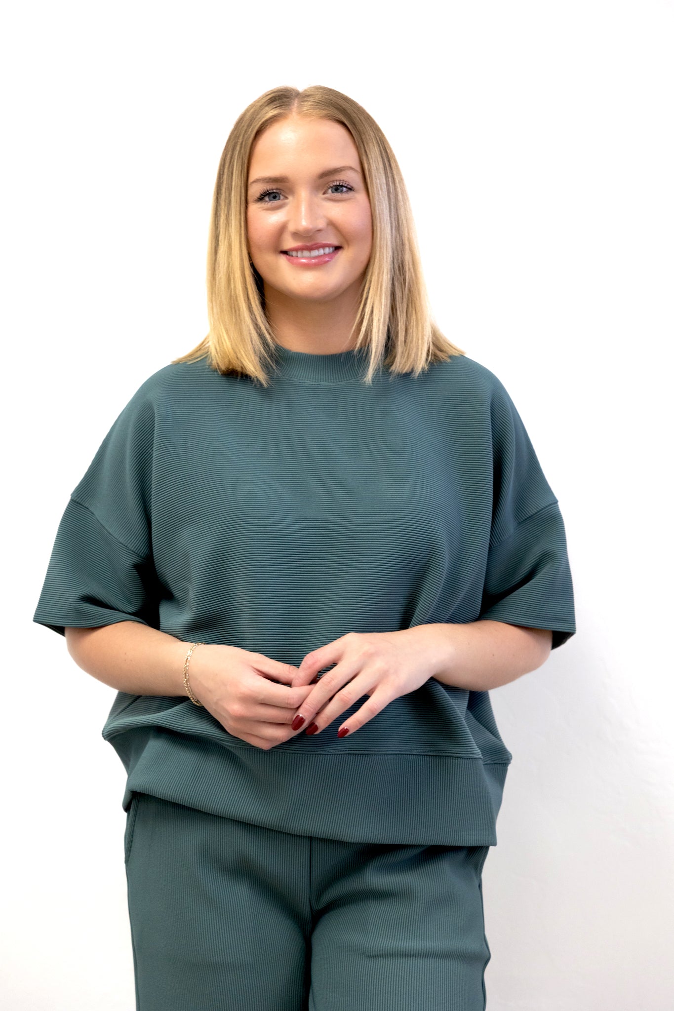 Ribbed Round Neck Tee & Pant Set Ash Jade