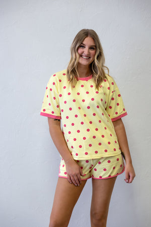 Classic Polka Dot Relaxed Lounge Set Yellow/Pink