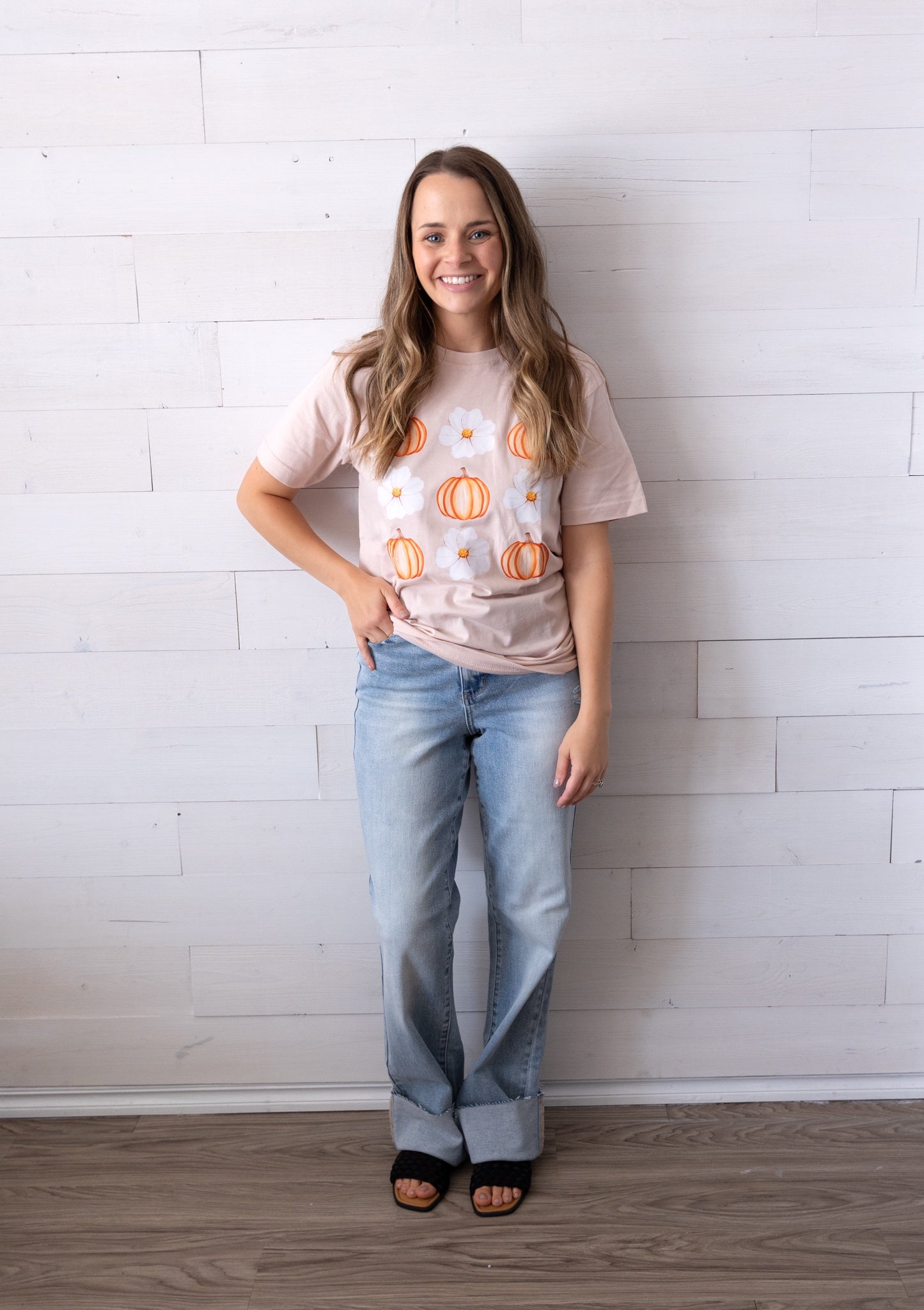 Adult Floral Pumpkin Graphic Tee Blush