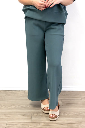 Ribbed Round Neck Tee & Pant Set Ash Jade