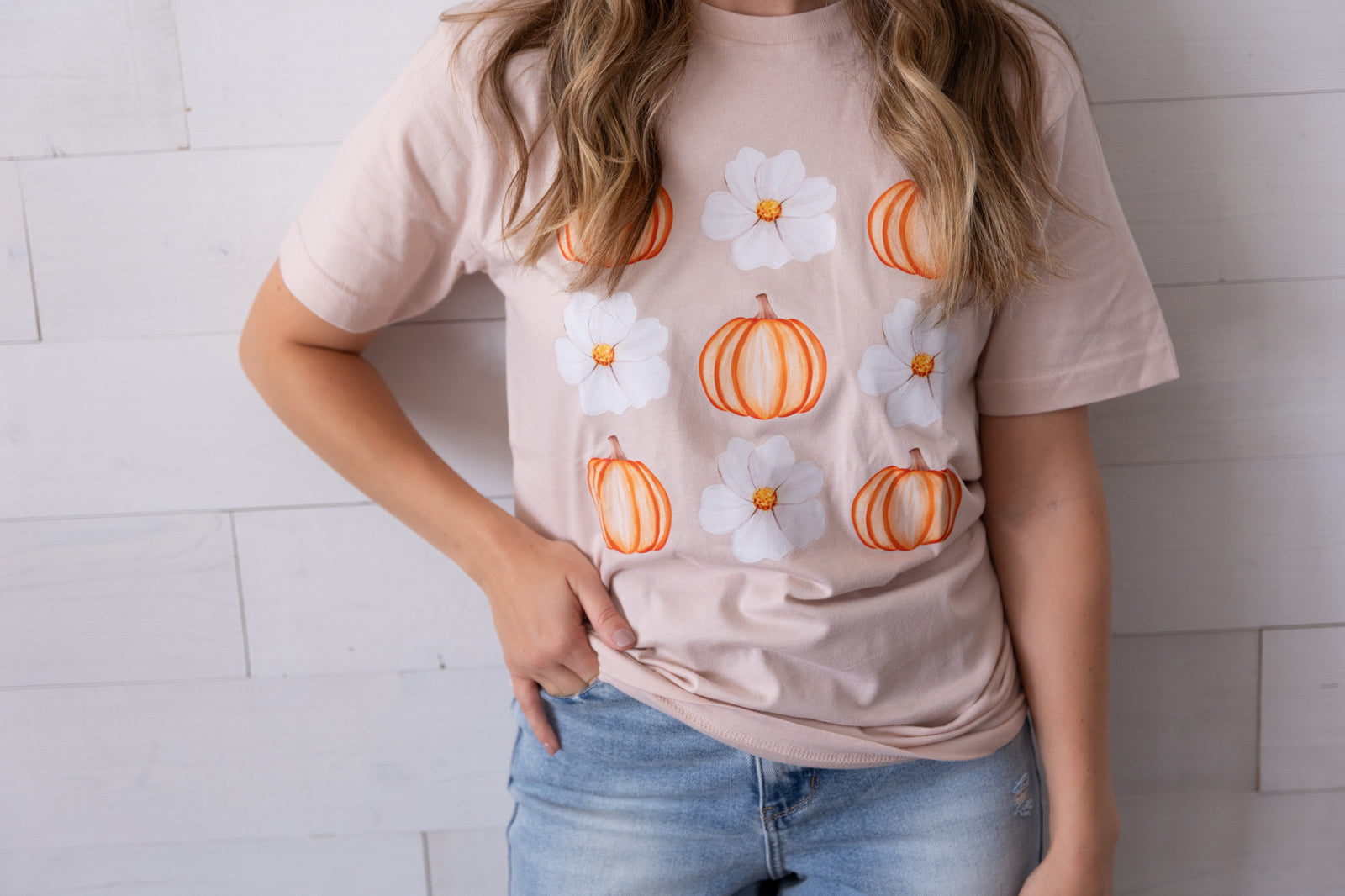 Adult Floral Pumpkin Graphic Tee Blush