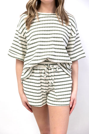 Striped SS Tee & Short Set Olive
