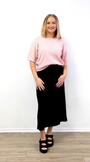 Black Woven Midi Skirt