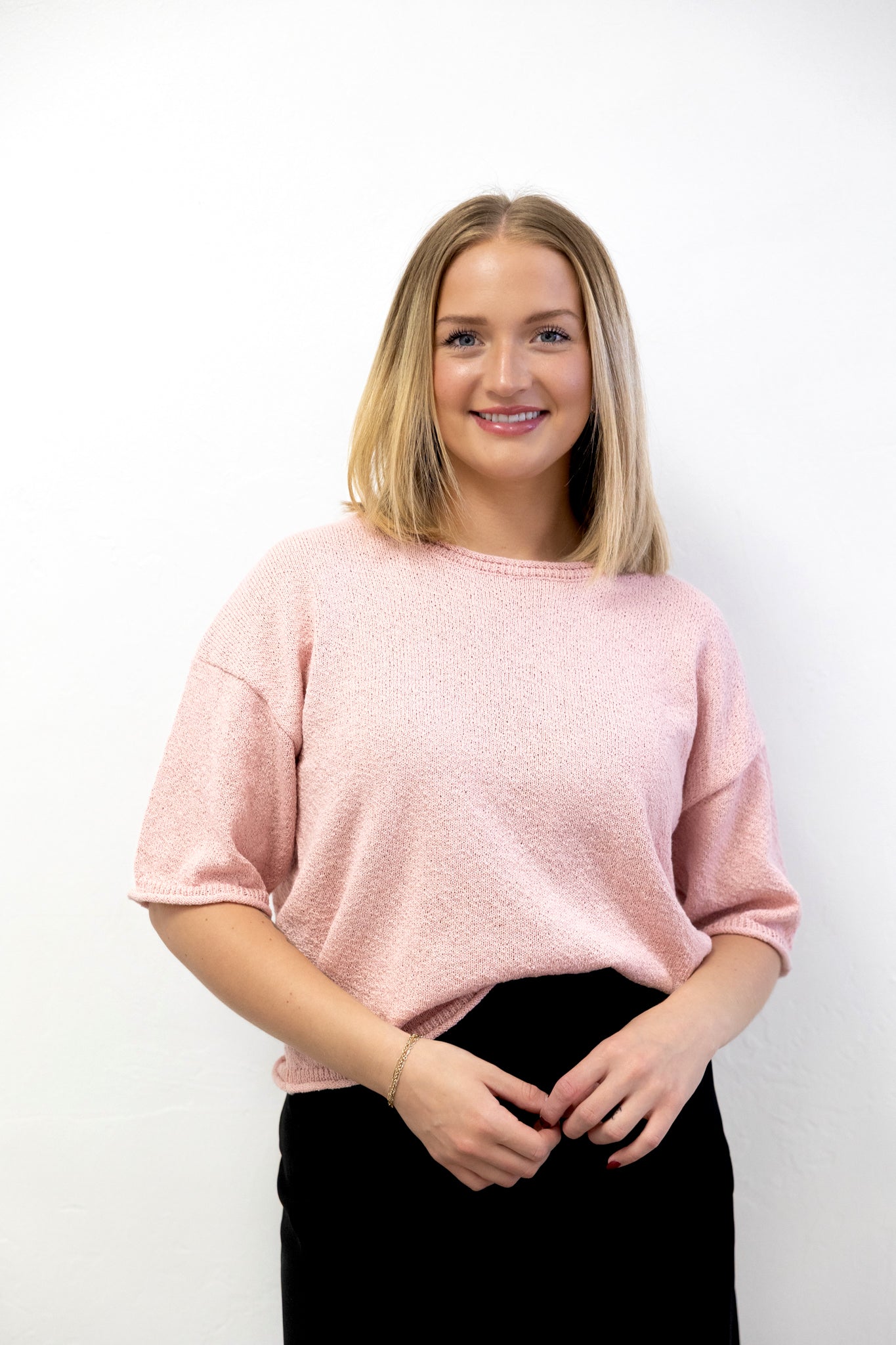 Pink Raw Edge Boxy Short Sleeve Knit Sweater