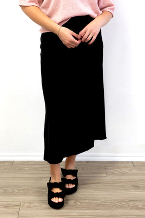 Black Woven Midi Skirt