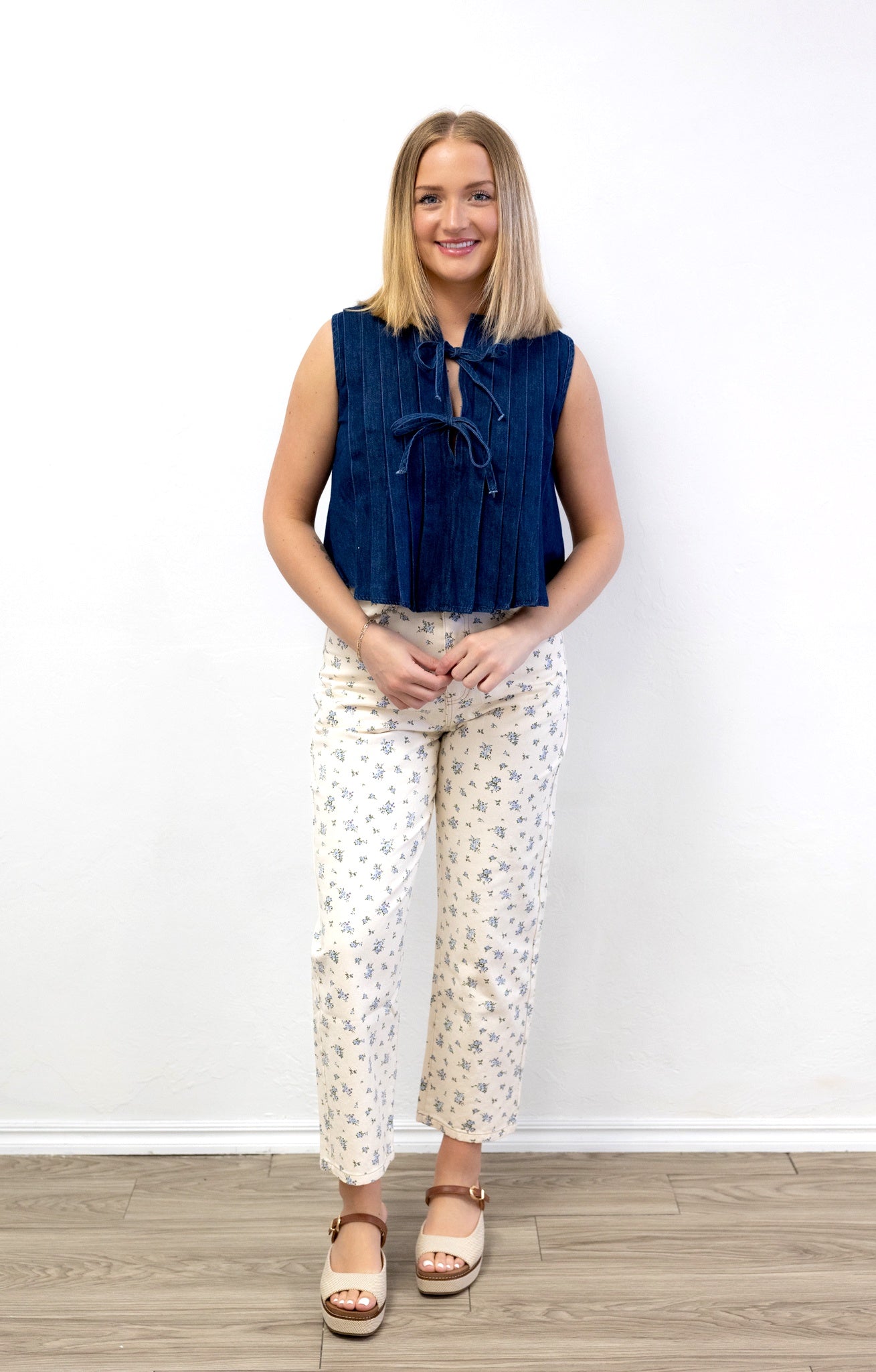 Ecru Multi Floral Denim Pattern Jeans
