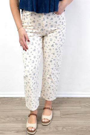 Ecru Multi Floral Denim Pattern Jeans