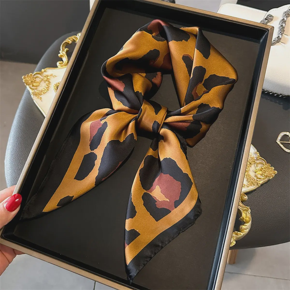 Leopard Print Small Scarf Brown