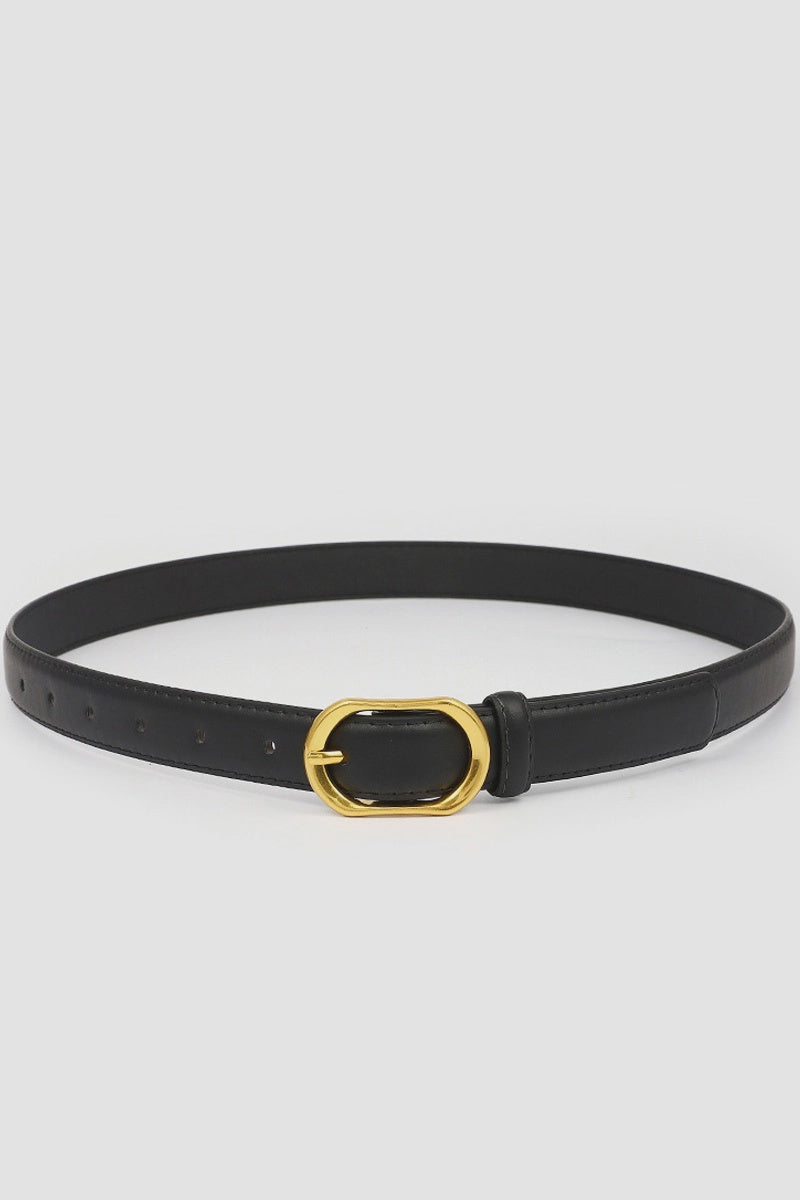 Gold Round Buckle Slim Belt Black