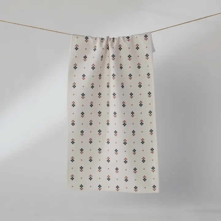 Folk Pixel White Mini Towel