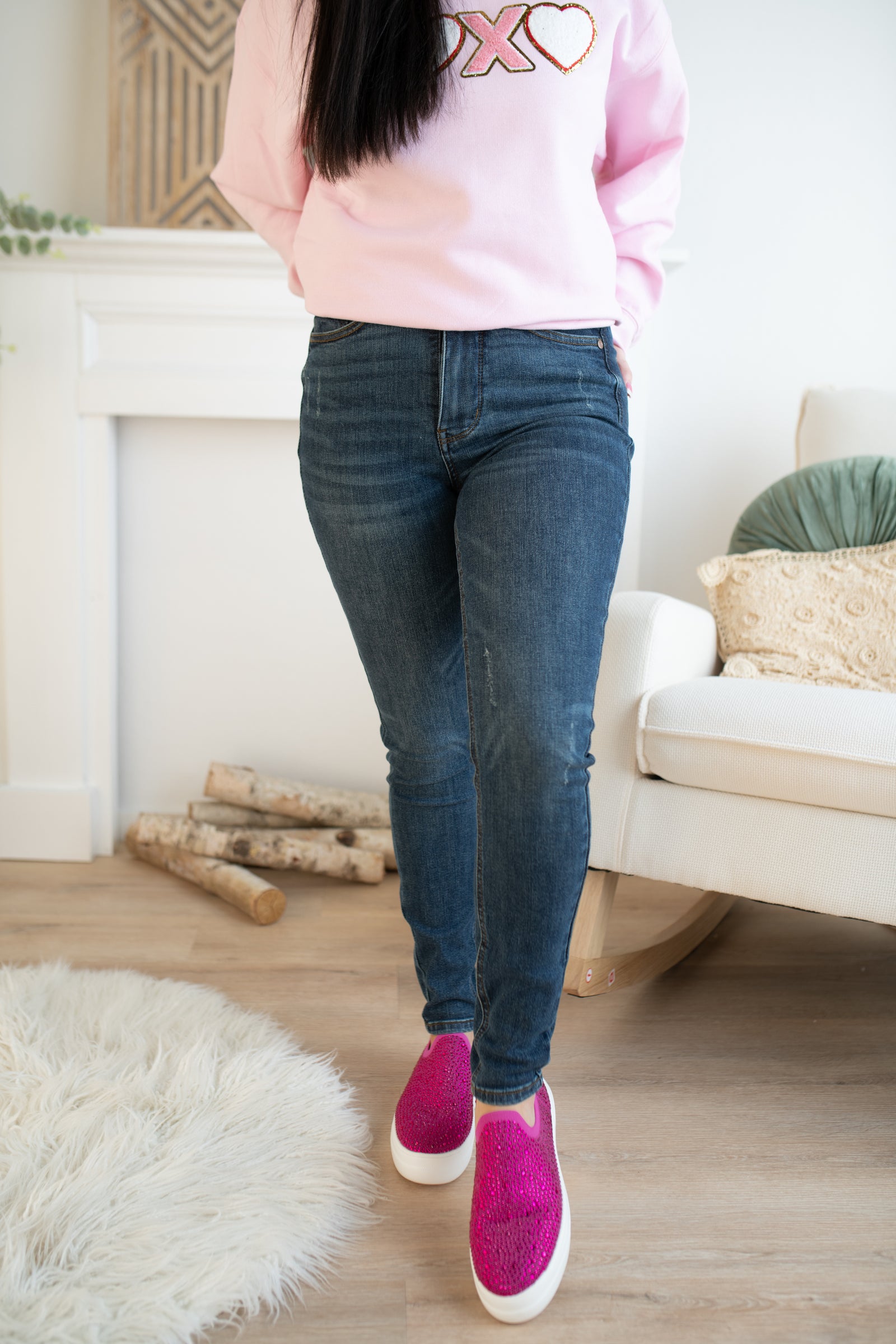 High Waisted Tummy Control Skinny Dark Blue Jeans