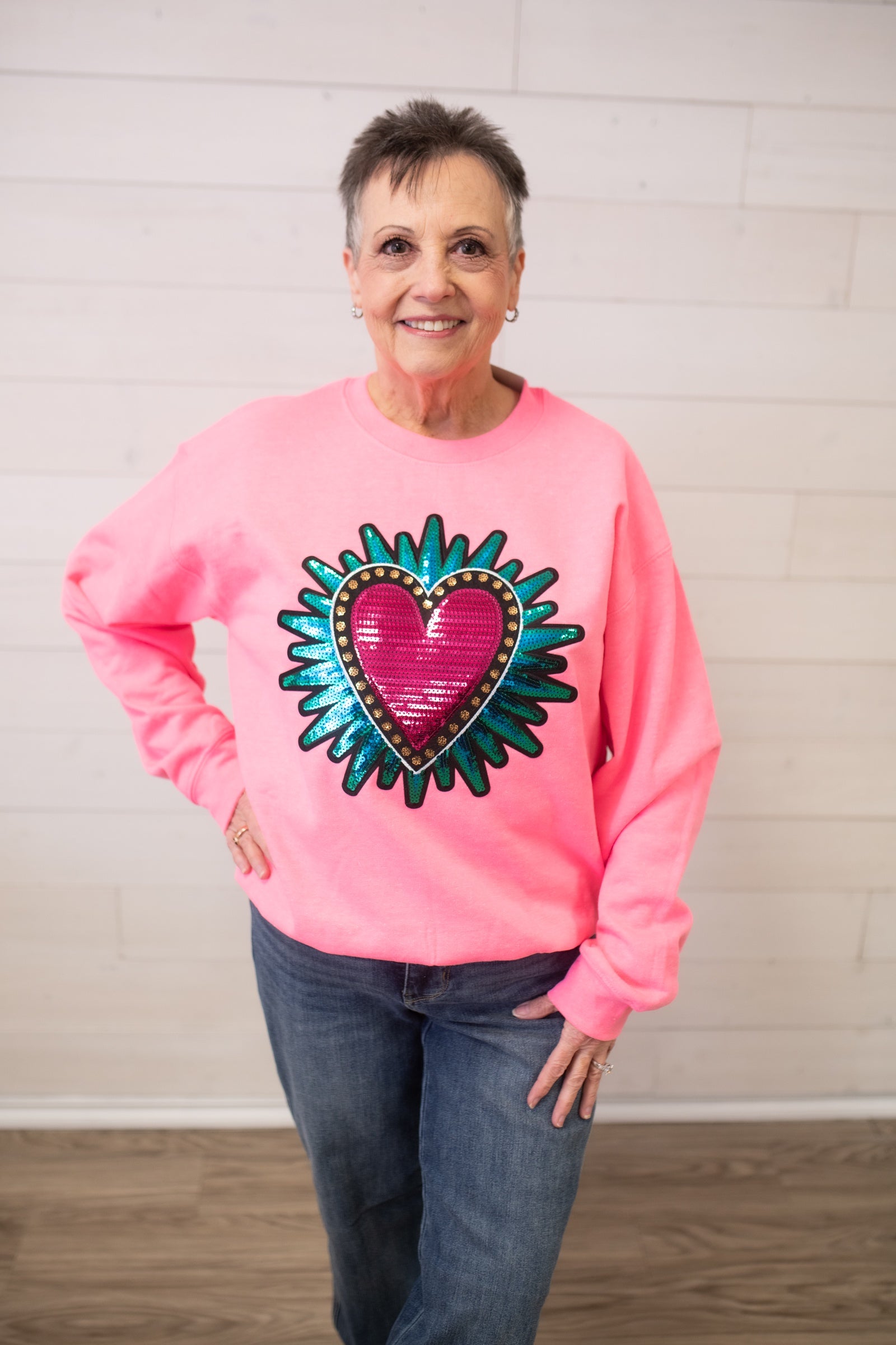 Sequenced Heart Sweatshirt-Pink