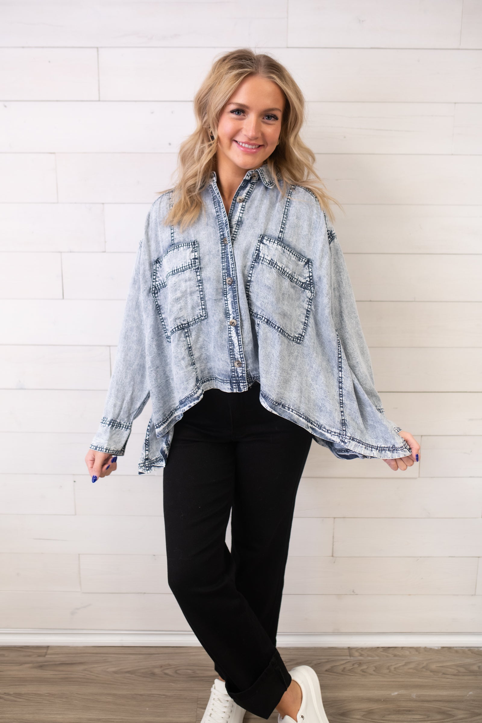 ee:some Snow Washed Button Down -Denim