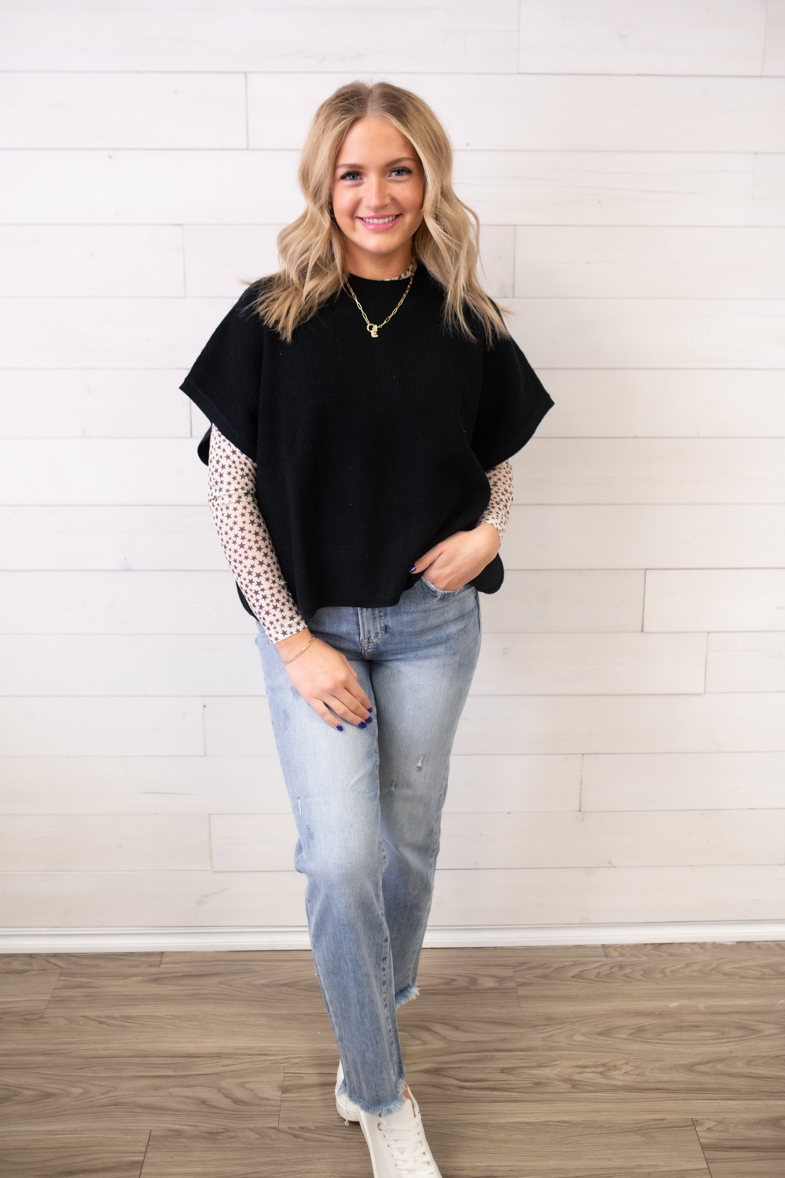 ee:some Dolman Sleeve Round Neck Sweater-Black