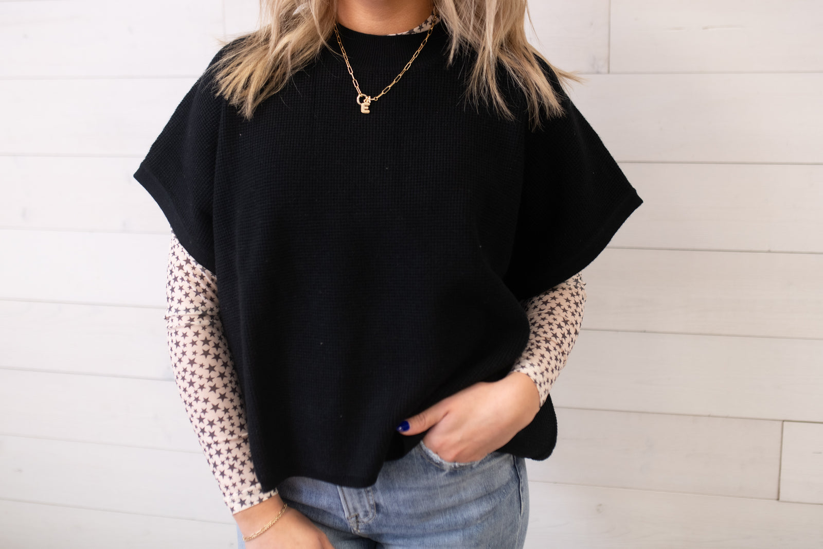 ee:some Dolman Sleeve Round Neck Sweater-Black