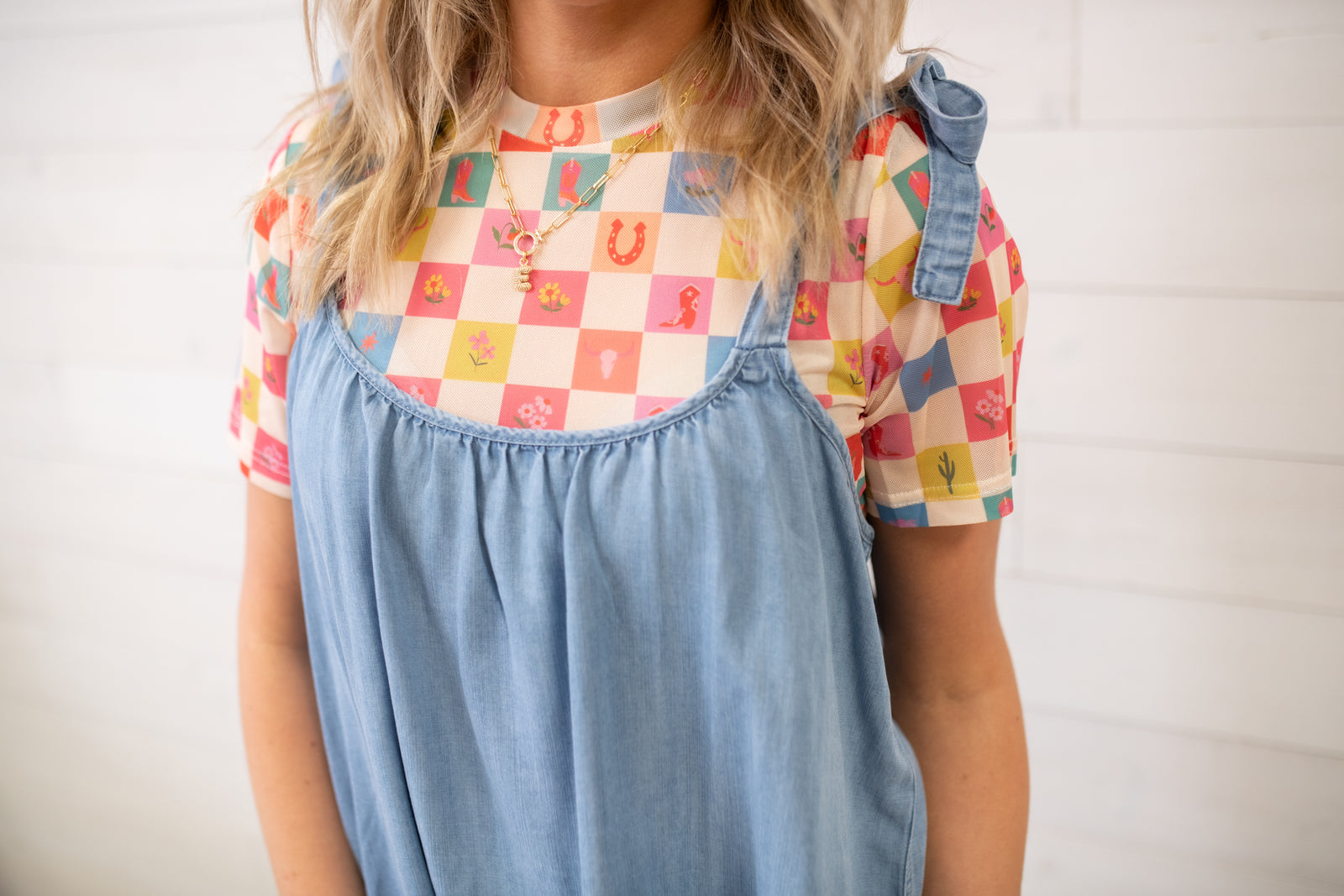 Cowgirl Check Mesh Top