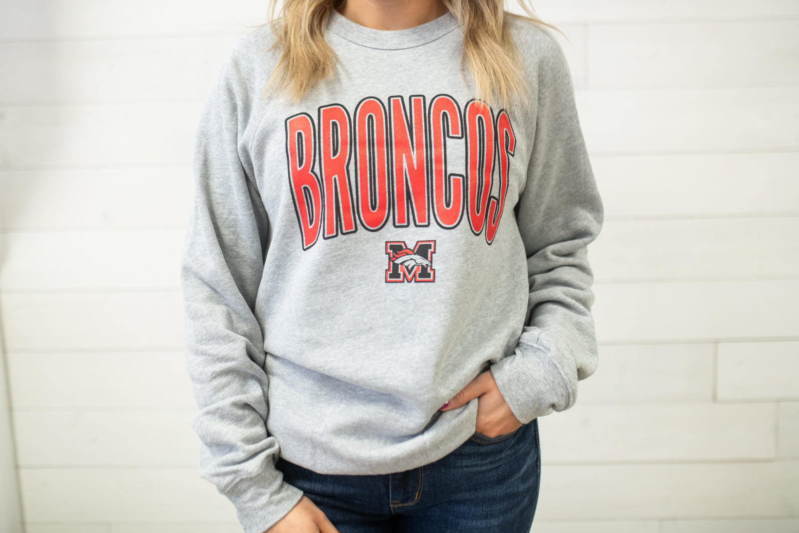 Mustang Broncos Sweatshirt-Heather Grey