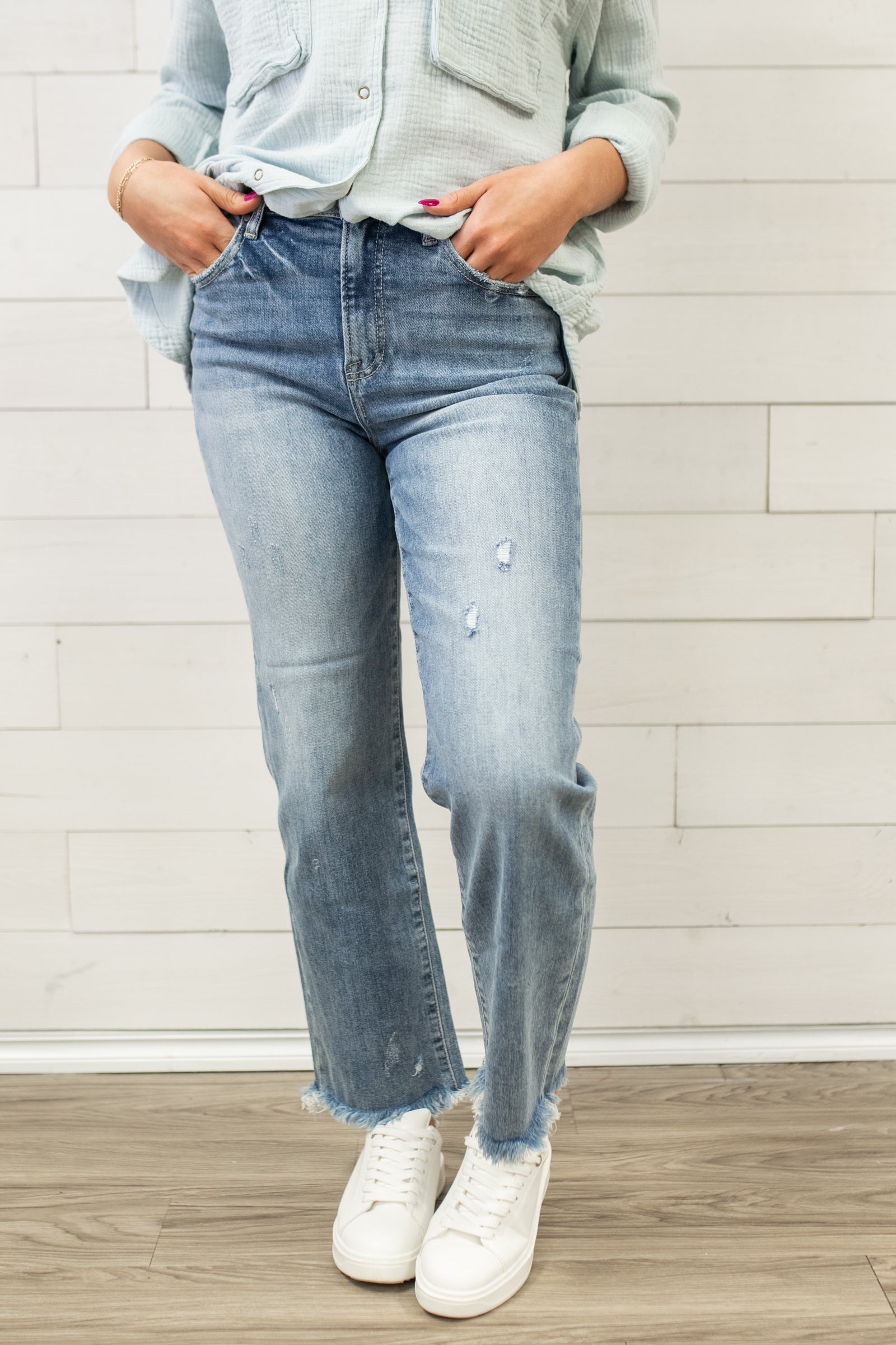 Jane High Rise Crop Straight Frayed Hem Jeans