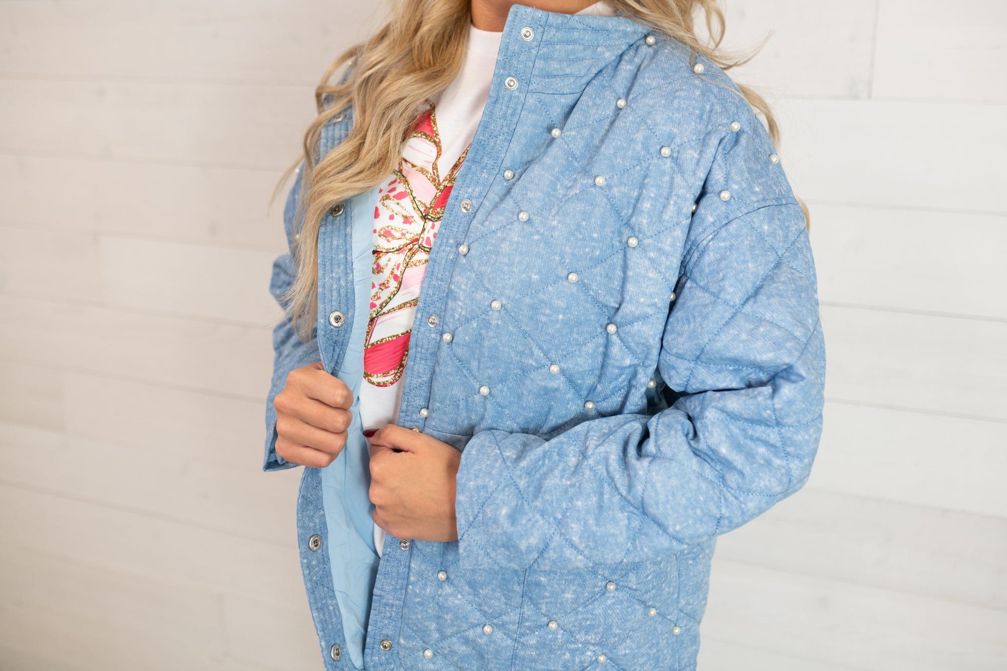 J.nna Quilted Pearl Beaded Jacket-Uranian Blue