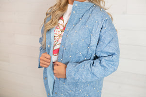 J.nna Quilted Pearl Beaded Jacket-Uranian Blue