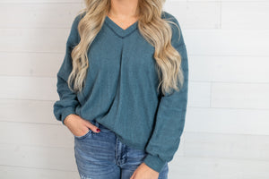 V-Neck Light Sweater-Dusty Teal