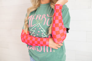 Turquoise Haven Red & Pink Checker Top