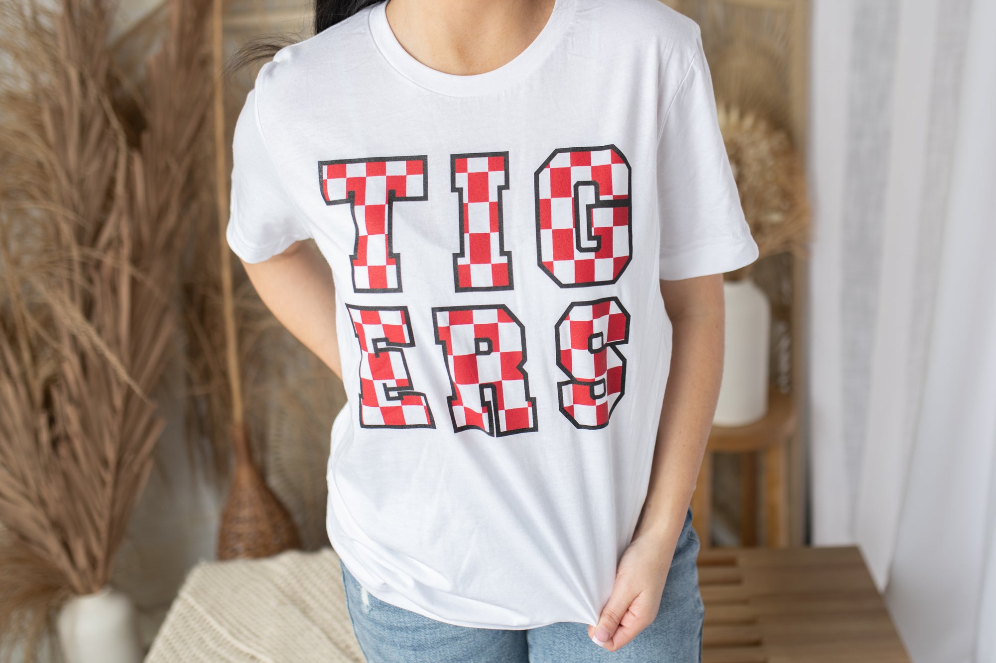 "Checkered Tigers" Red & Black Graphic Tee