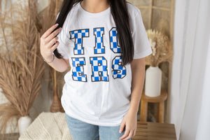 "Checkered Tigers" Blue & Black Graphic Tee