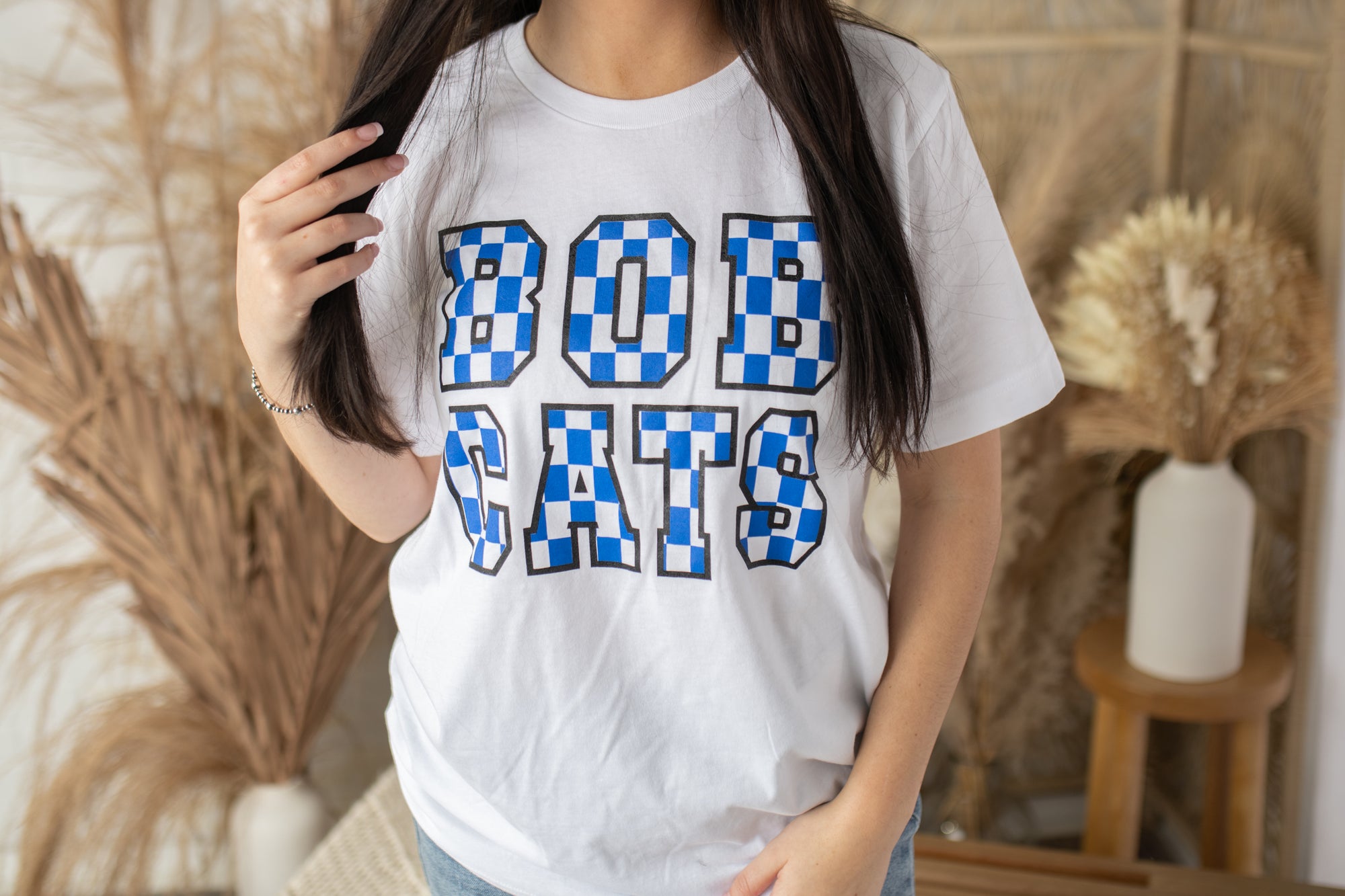 "Checkered Bobcats" Blue & Black Graphic Tee