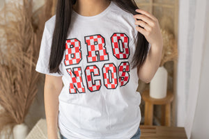 "Checkered Broncos" Red & Black Graphic Tee