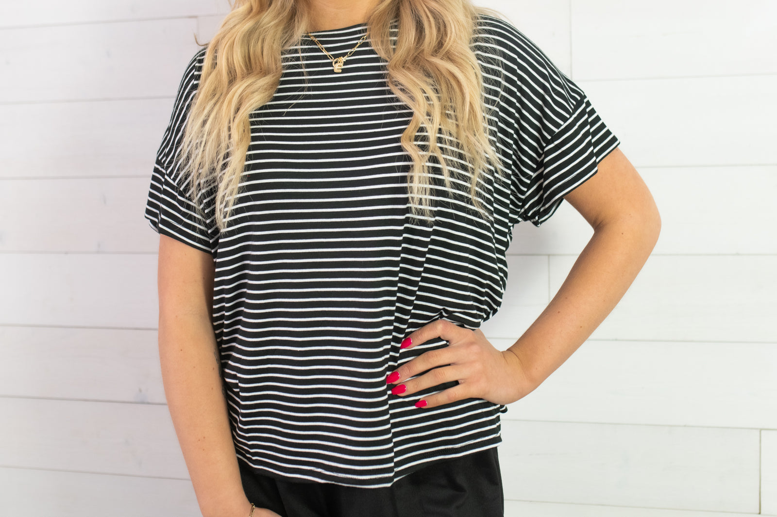 Blumin Set-Black Top with Stripes & Black Bottoms