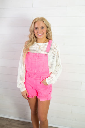 Emma Front Distressed Shortall-Hot Pink