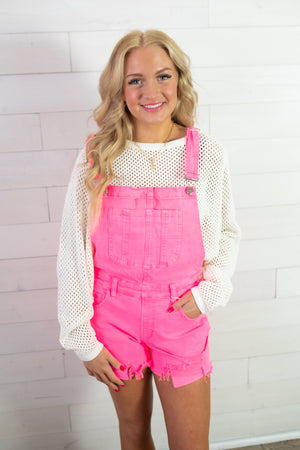 Emma Front Distressed Shortall-Hot Pink