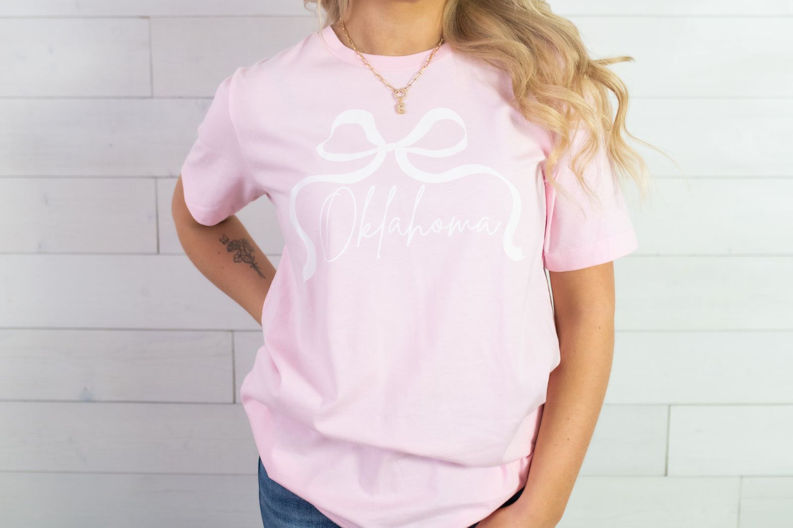 Womens Oklahoma Bow Graphic Tee-Pink
