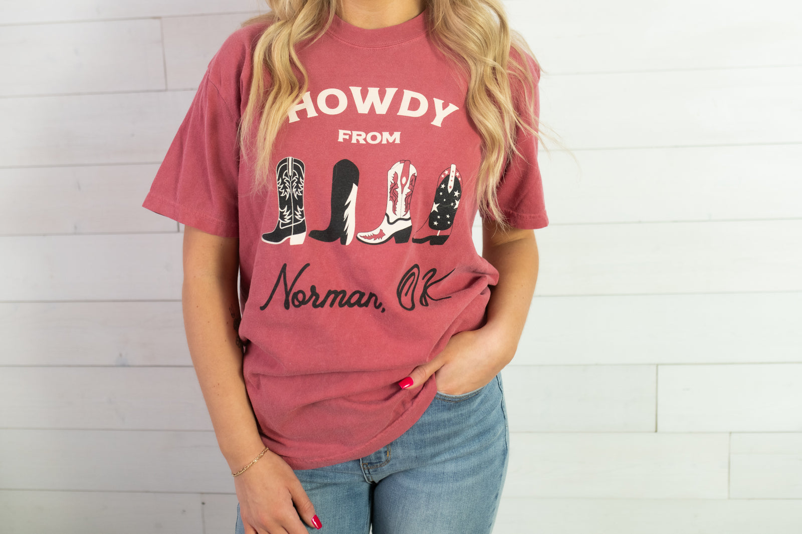 Howdy Norman, OK Graphic Tee-Crimson