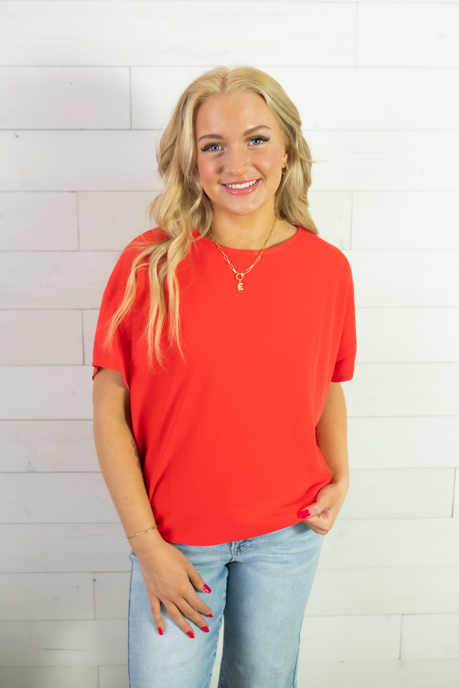 1/2 Sleeve Red Coral Top