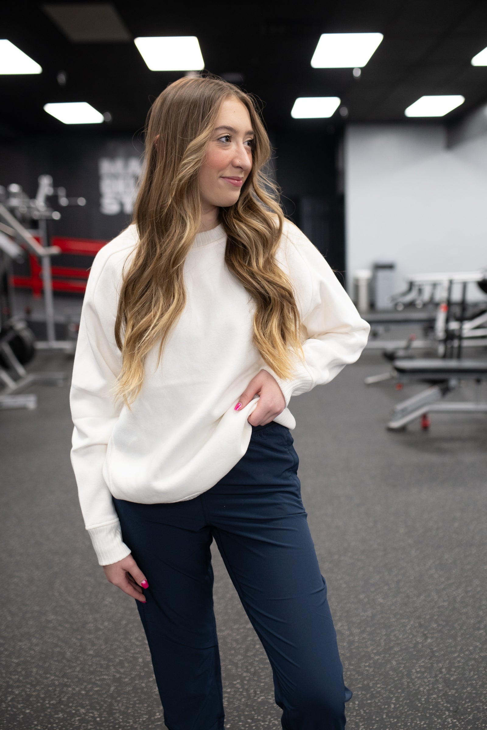 Navy Oxford Woven Dance Studio Mid Rise Joggers